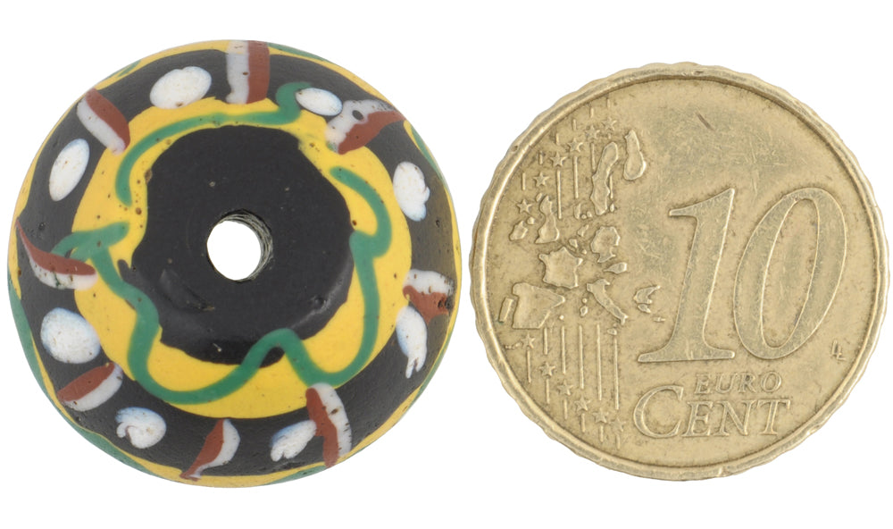 Rare Large Black Bicone "King" Antique Venetian Wound Glass Trade Bead - angled shot