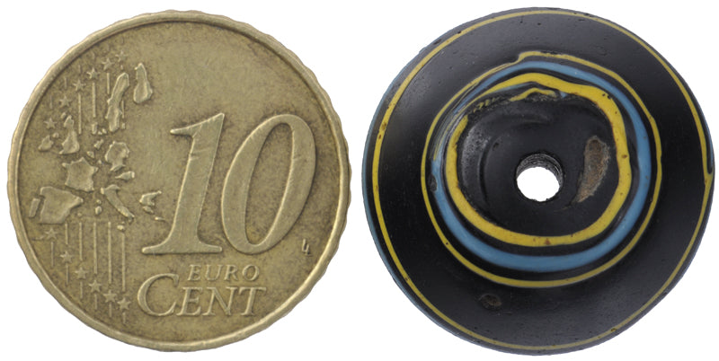 Beautiful Rare Antique Black Bicone Venetian Wound Glass Trade Bead - close-up