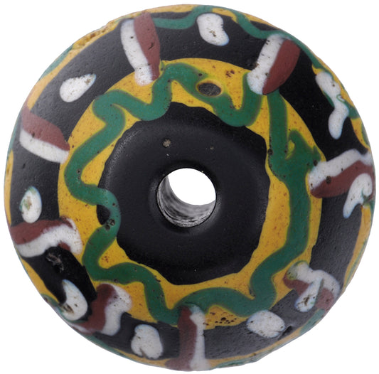 Rare Old Large Black Bicone "King" Antique Venetian Lampwork Glass Trade Bead - alternate view