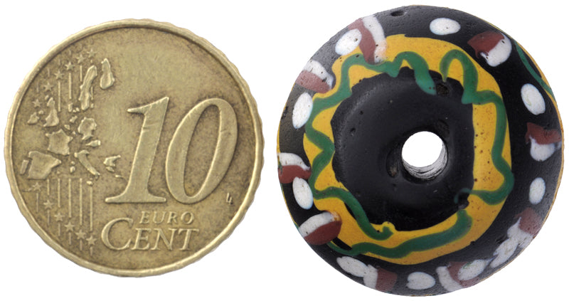 Rare Old Large Black Bicone "King" Antique Venetian Lampwork Glass Trade Bead - close-up