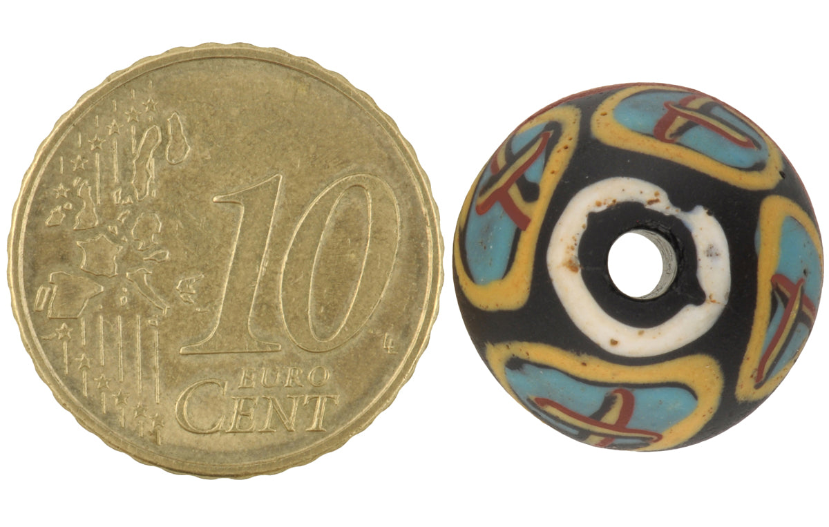 Rare Antique Black Bicone "King" Venetian Lampwork Glass Trade Bead - zoomed-in detail