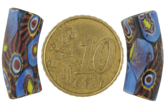 Antique Rare Venetian Millefiori Elbow Trade Beads - 22Mm X 8Mm - alternate view