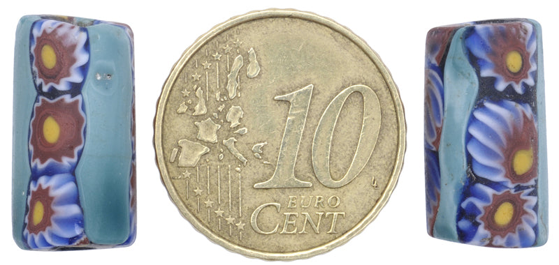 Rare Old Venetian Millefiori Mosaic Glass Trade Beads - 18X9Mm - close-up