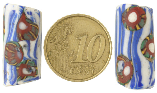Rare Antique Venetian Millefiori African Trade Beads Pair - 23X11Mm & 24X11Mm - alternate view