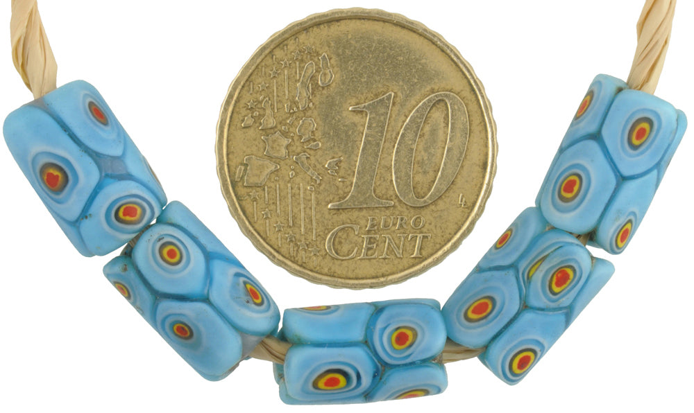 Old Venetian Millefiori Mosaic Blue Glass Trade Beads - Set Of 5 - alternate view