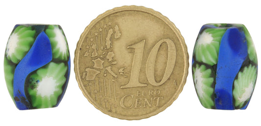 Antique Oval Millefiori Venetian Mosaic Glass Trade Beads Pair 14Mm - alternate view