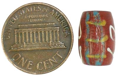 Rare Fancy Brick Venetian Lampwork Trade Bead With Trail Decoration - zoomed-in detail