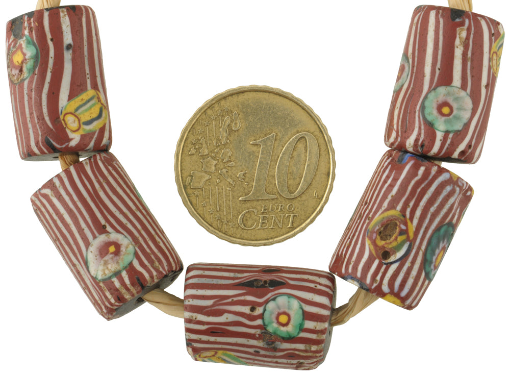 Antique Venetian Millefiori Mosaic Glass Trade Beads - Rare 17-18Mm - close-up