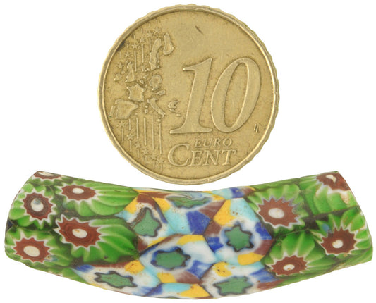 Antique Rare Venetian Elbow Millefiori Mosaic Glass Trade Bead - 39X11 Mm - alternate view