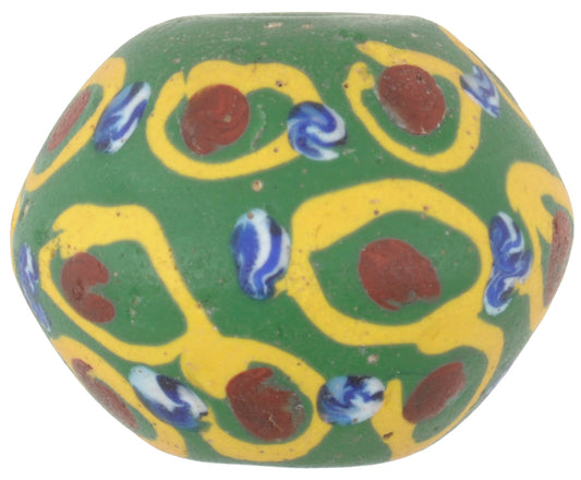 Rare Green Bicone King Venetian Lampwork Trade Bead, 19X15Mm - angled shot