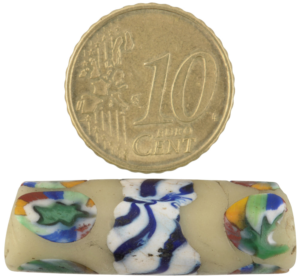 Rare Antique Banded Millefiori Venetian Mosaic Trade Bead 33X10Mm - alternate view