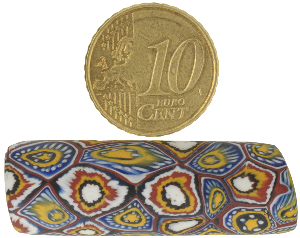 Rare Large Antique Millefiori Mosaic Glass Trade Bead, 41X13Mm - alternate view