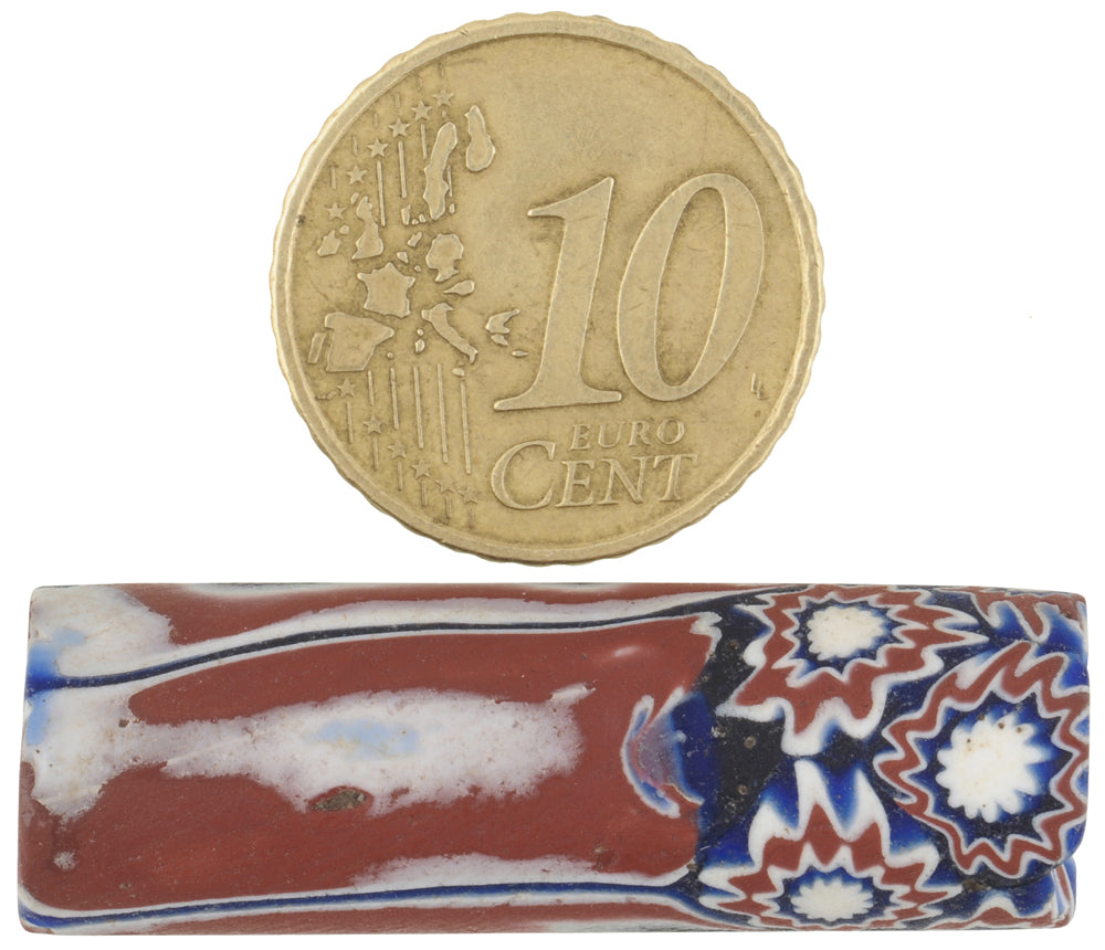 Rare Large Antique Venetian Millefiori Mosaic Glass Trade Bead 37X12Mm - zoomed-in detail