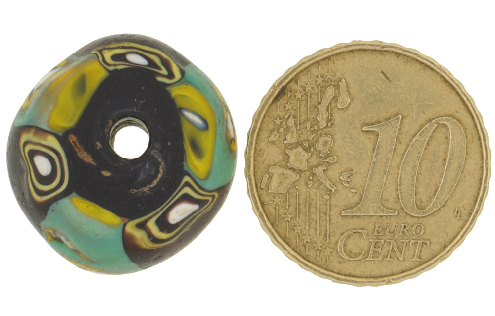 Rare Antique Large Venetian Millefiori Mosaic Glass Trade Bead, 18Mm - close-up