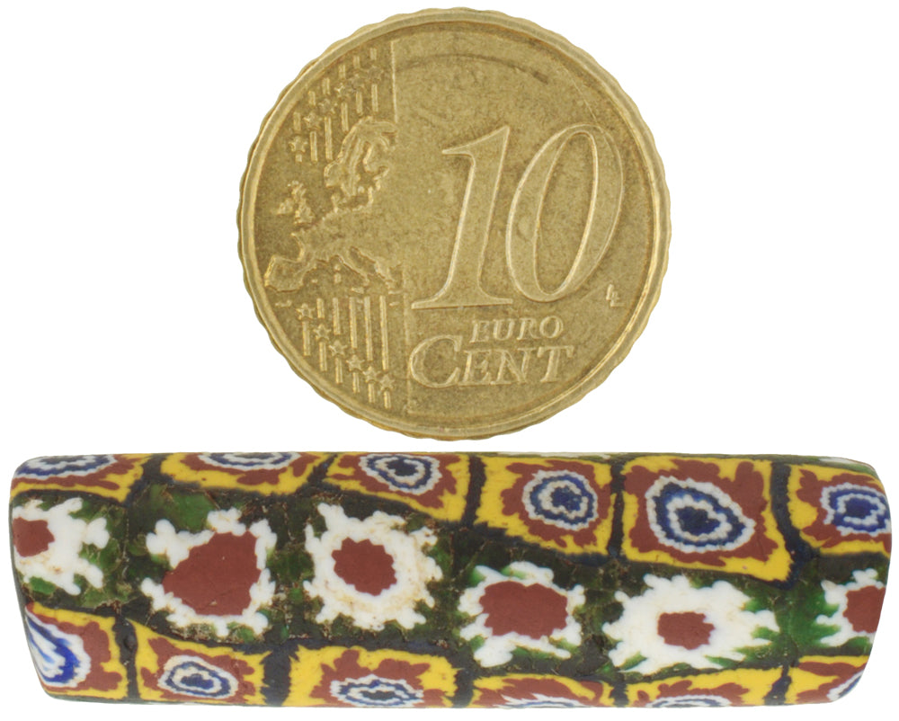 Antique Large Millefiori Venetian Mosaic Glass Trade Bead, 38X11Mm - alternate view