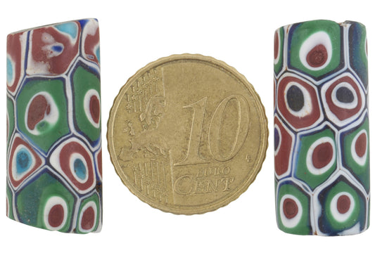 Rare Antique Venetian Millefiori Mosaic Glass Trade Beads Pair - 26Mm - alternate view