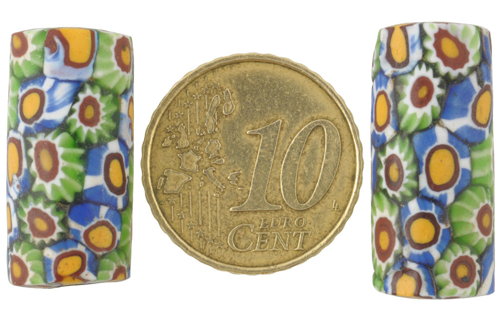 Rare Antique Venetian Millefiori African Trade Beads Pair - Mosaic Glass - alternate view