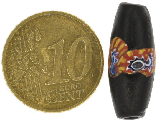 Rare Antique Oval Venetian Millefiori Mosaic Glass Trade Bead, 22X9Mm - alternate view