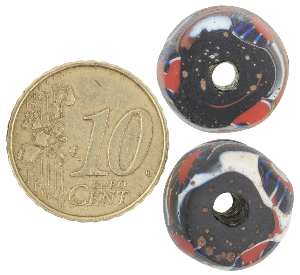 Rare Large Antique Venetian Millefiori African Trade Beads - 15X12Mm - close-up