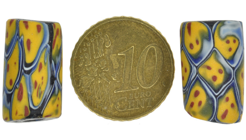 Antique Rare Venetian Millefiori Mosaic Glass Trade Beads, 19X11Mm Pair - alternate view