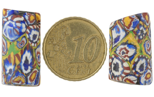 Rare Antique Large Venetian Millefiori Mosaic Glass Beads Pair - alternate view