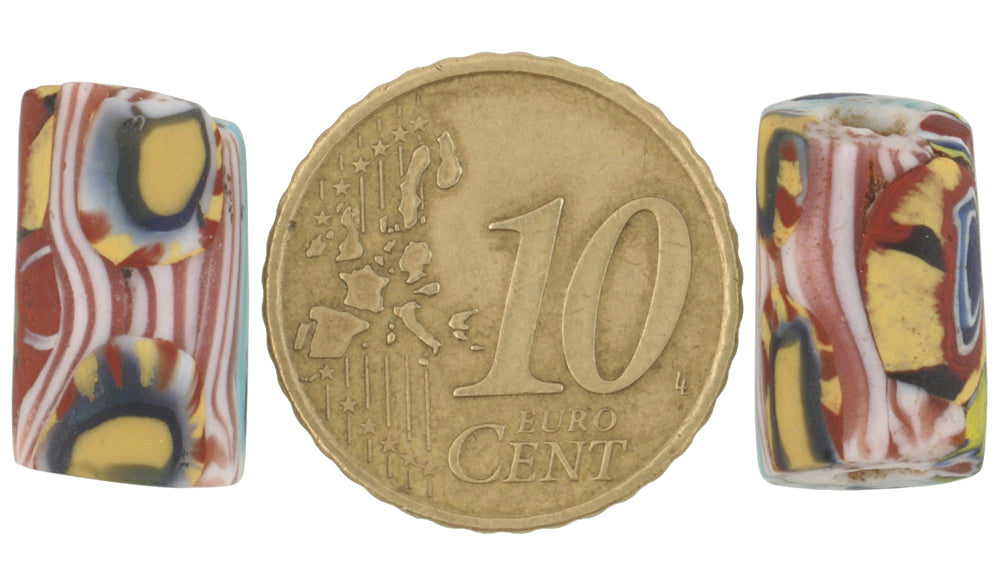 Antique Venetian Millefiori Mosaic Trade Beads - 16Mm African Glass Pair - close-up