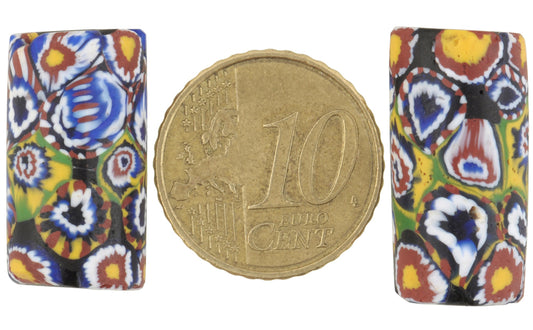 Rare Antique African Trade Millefiori Mosaic Glass Beads Pair - alternate view