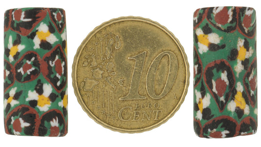 Rare Antique Large Venetian Millefiori Mosaic Trade Beads Pair 21X10Mm - alternate view