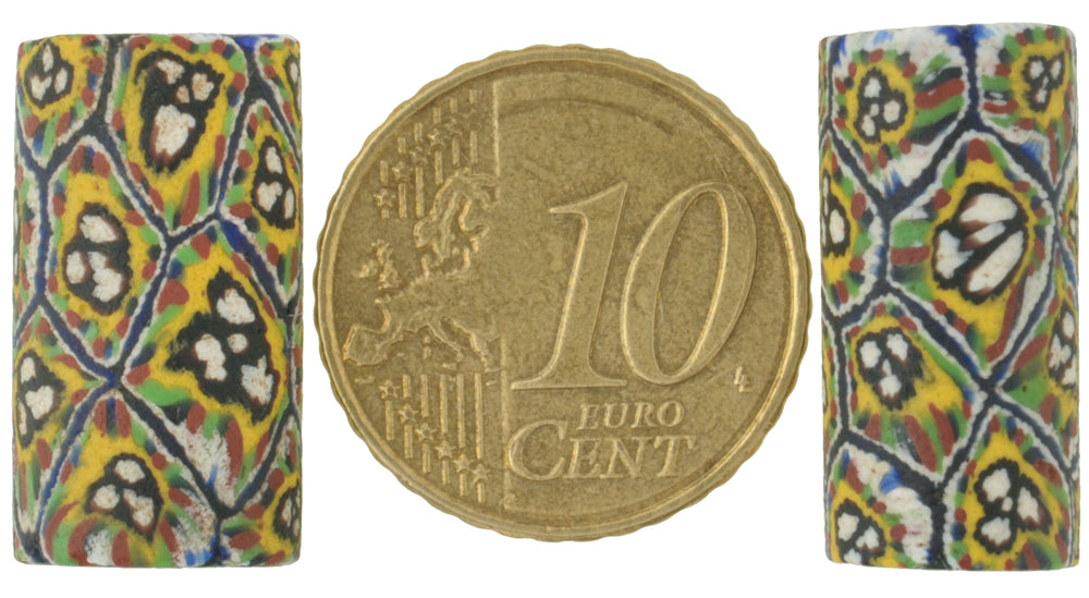 Antique Large Millefiori Venetian Mosaic Glass Trade Beads - Rare Pair - alternate view