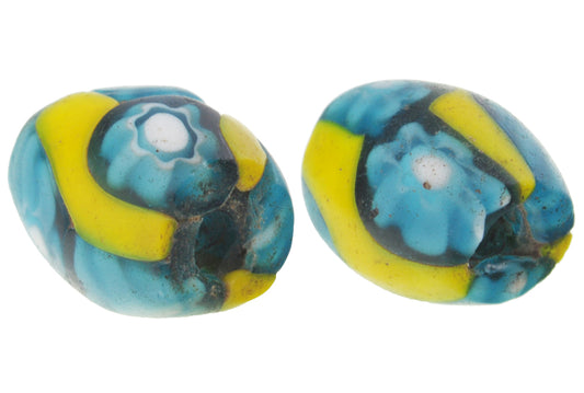 Rare Oval Antique Venetian Millefiori Mosaic Glass Trade Beads, 13-14Mm - alternate view