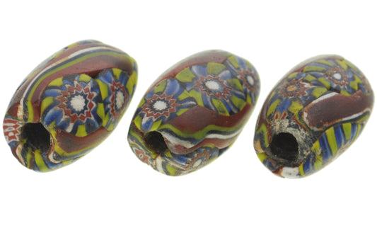 Antique Oval Venetian Millefiori Mosaic Glass African Trade Beads, 16-17Mm - alternate view