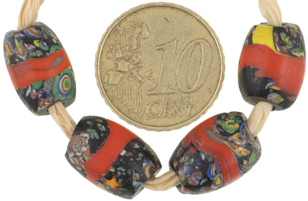 Rare Antique Red Banded Oval Venetian Millefiori Mosaic Glass Trade Beads - alternate view