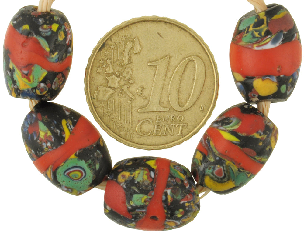 Antique Red Banded Oval Millefiori Mosaic Beads, Venetian Trade Glass - alternate view