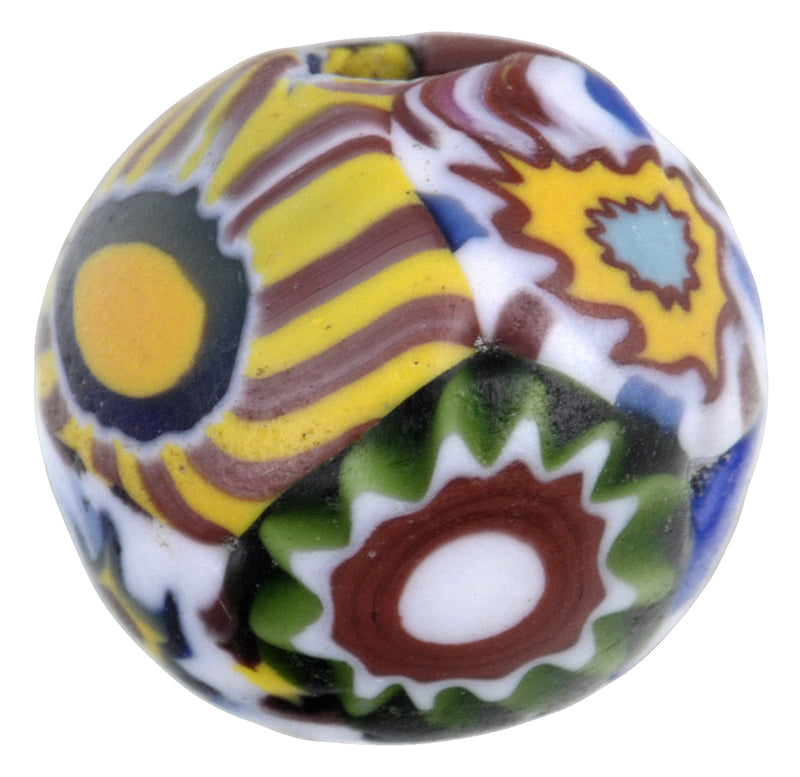 Rare Antique Round Multimurrine Millefiori Mosaic Glass Trade Bead - 10X9Mm - zoomed-in detail