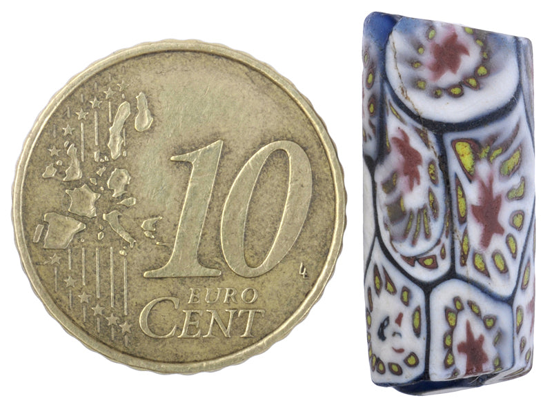 Rare Antique Venetian Millefiori Mosaic Trade Bead, 22X10Mm, African Trade - close-up