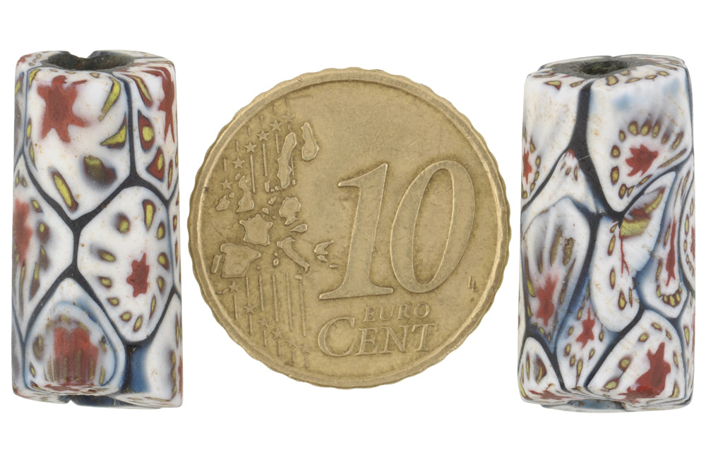 Antique Venetian Millefiori Mosaic Glass Trade Beads Pair, 22X10Mm - alternate view