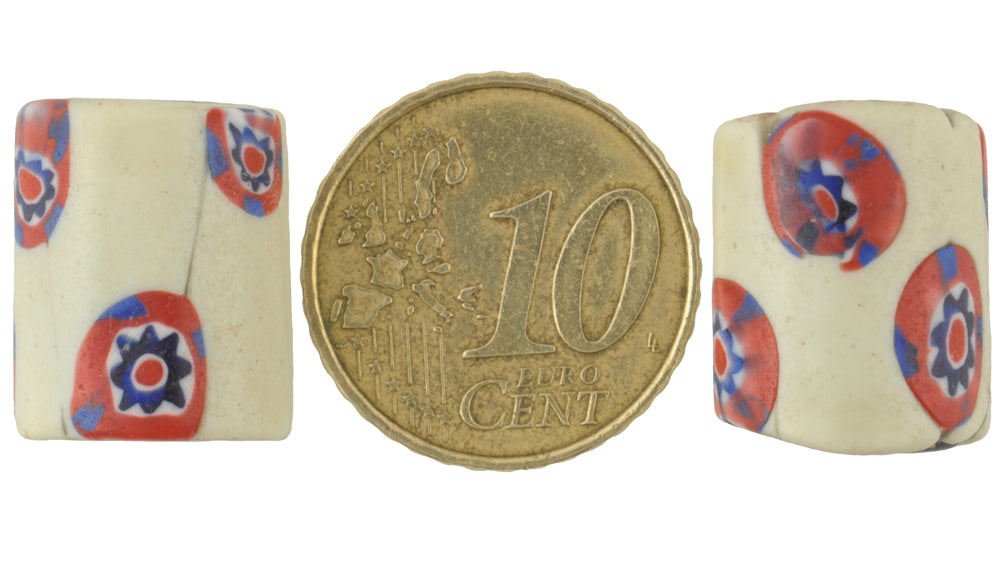 Rare Antique Venetian Millefiori Mosaic Glass Trade Beads Pair - 16-17Mm - alternate view