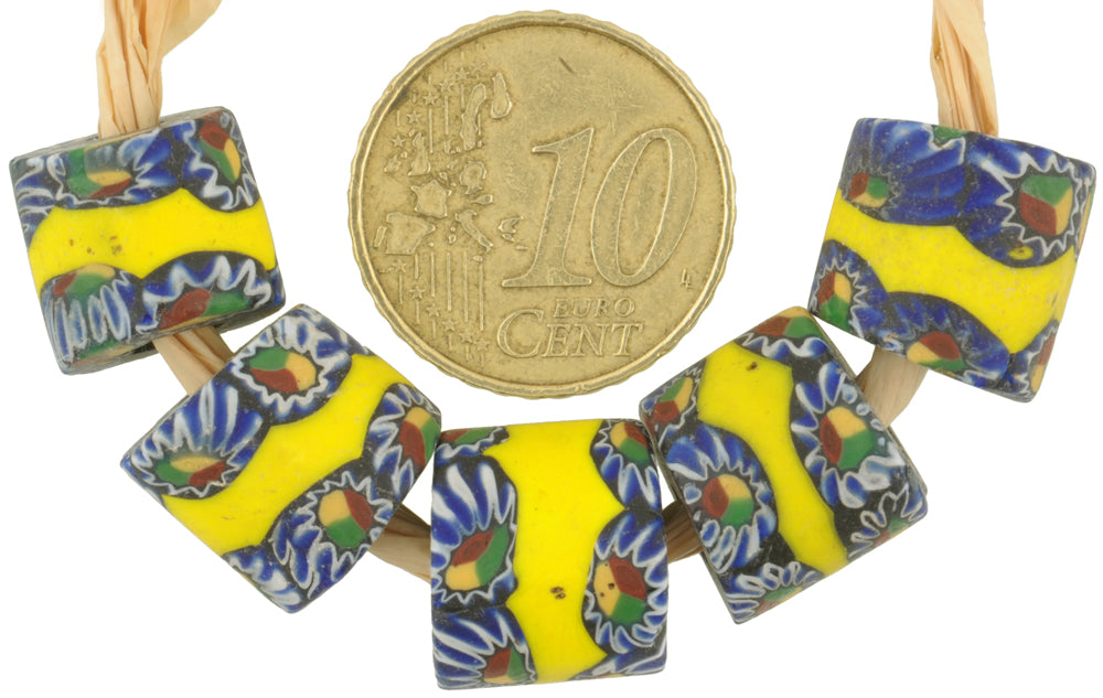 Rare Antique Banded Venetian Millefiori Mosaic Glass Trade Beads 12-13Mm - alternate view