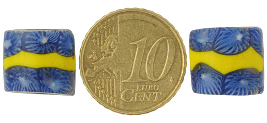 Antique Banded Millefiori Venetian Mosaic Glass Trade Beads, Rare Pair - alternate view