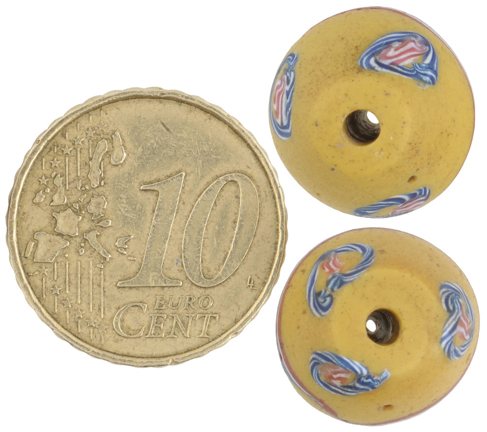 Rare Old Yellow Bicone "King" Venetian Lampwork Glass Trade Beads - close-up