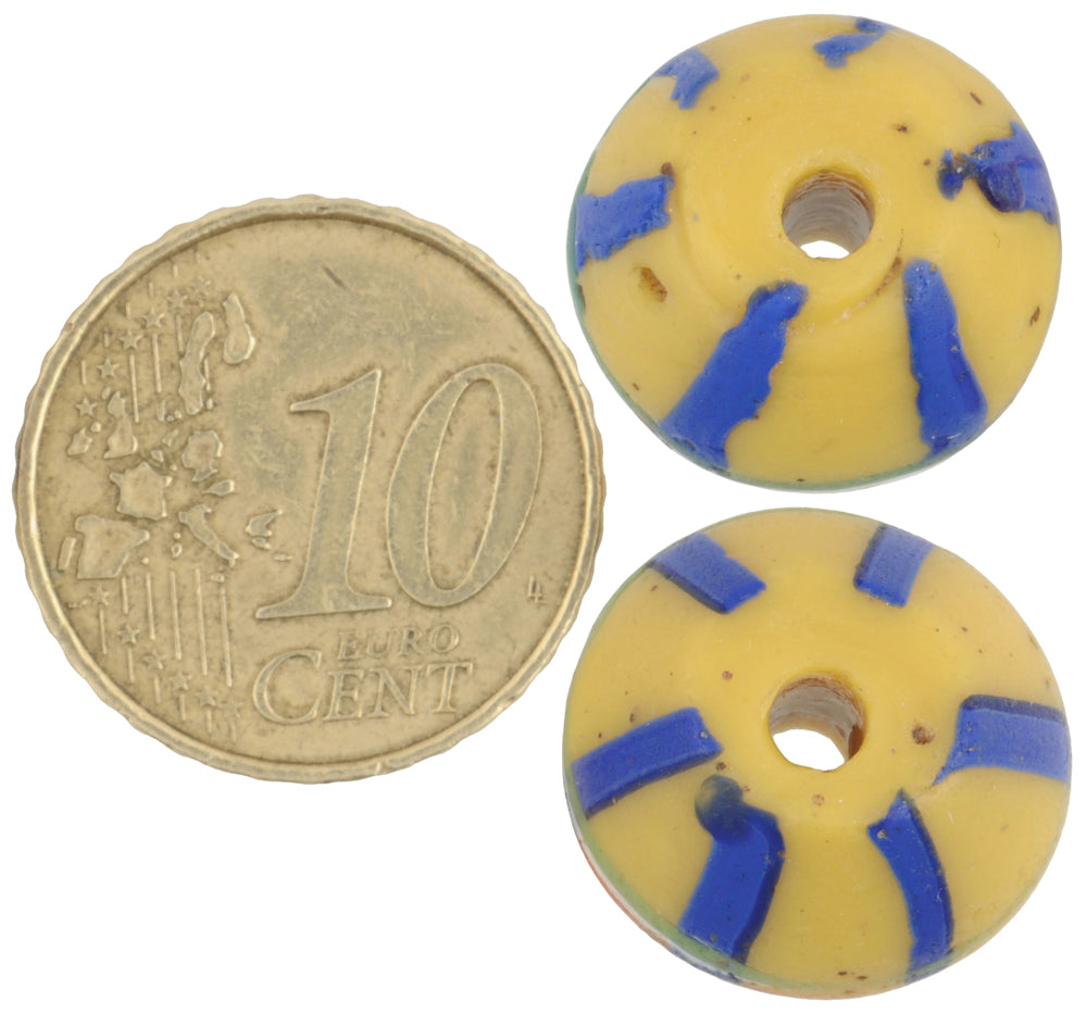 Rare Antique Yellow Bicone "King" Venetian Wound Glass Trade Beads - close-up