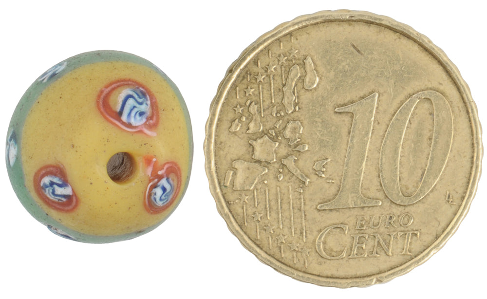 Rare Banded Fancy Antique Venetian Wound Glass African Trade Bead 13X12Mm - close-up