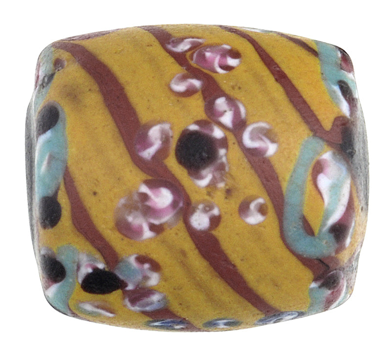 Rare Antique Venetian Floral Fancy Wound Glass Trade Bead, 15X14Mm - close-up