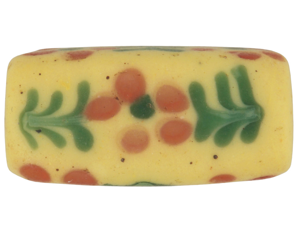 Rare Antique Rectangular Floral Fancy Venetian Glass Trade Bead, 16X7Mm - close-up