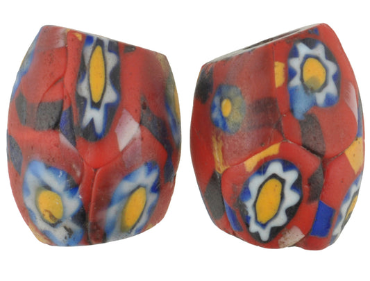 Antique Venetian Oval Millefiori Mosaic Glass Trade Beads - Rare Pair - alternate view