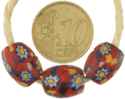Rare Antique Red Oval Venetian Millefiori Mosaic Trade Beads, 13-14Mm - alternate view