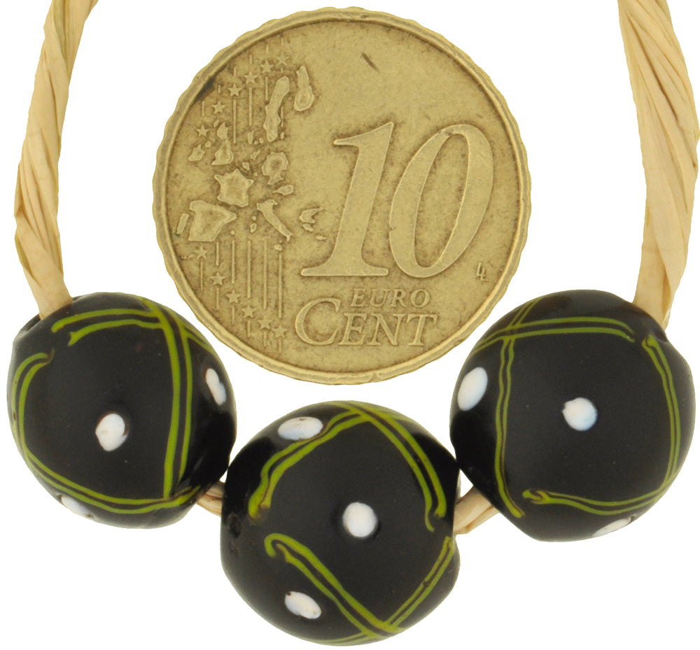 Rare Antique Black Fancy Venetian Wound Glass Trade Beads 12Mm - alternate view