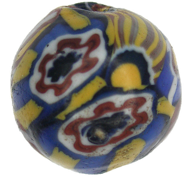 Antique Venetian Round Multimurrine Millefiori Bead With Murano Bird - 11X10Mm - close-up