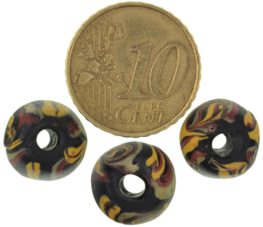 Rare Antique Black Bicone Venetian Lampwork Trade Beads, 12X9Mm - alternate view