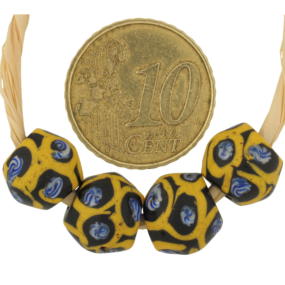 Rare Antique Black Bicone King Venetian Wound Glass Trade Beads - 1800S